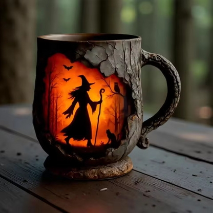 Handcrafted 3D Halloween Mug – Witch and Cat Design